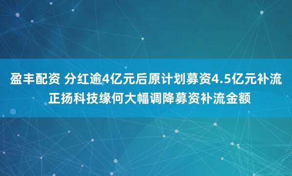 盈丰配资 分红逾4亿元后原计划募资4.5亿元补流  正扬科技缘何大幅调降募资补流金额